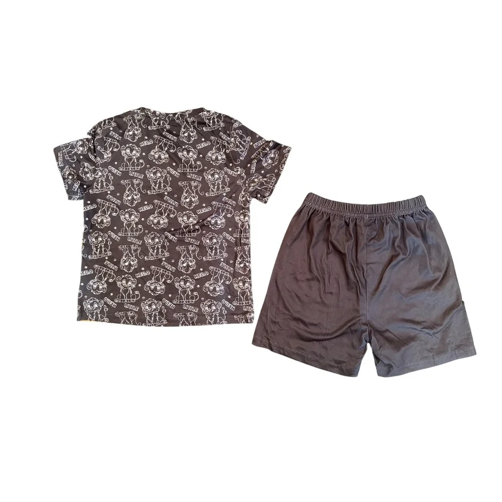 Little Lion Kids Pajama Set Short Sleeve Shirt and Shorts Black Size 110- 4T